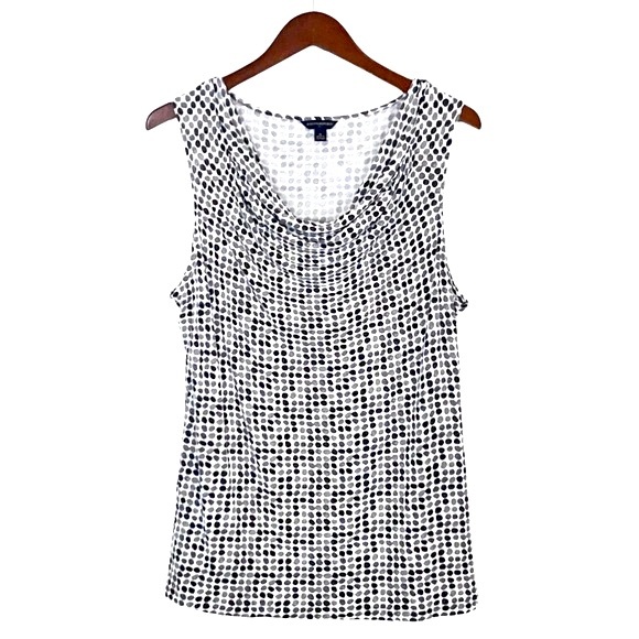 Banana Republic Dotted Cowl Neck Sleeveless Top GeoSpotted Jersey Tank Blouse XL - Picture 1 of 16